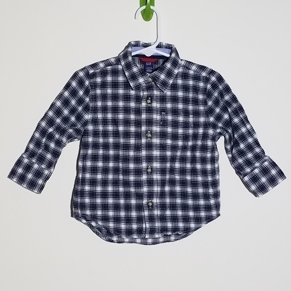 Gap Plaid Button Down Polo Shirt 12-18m